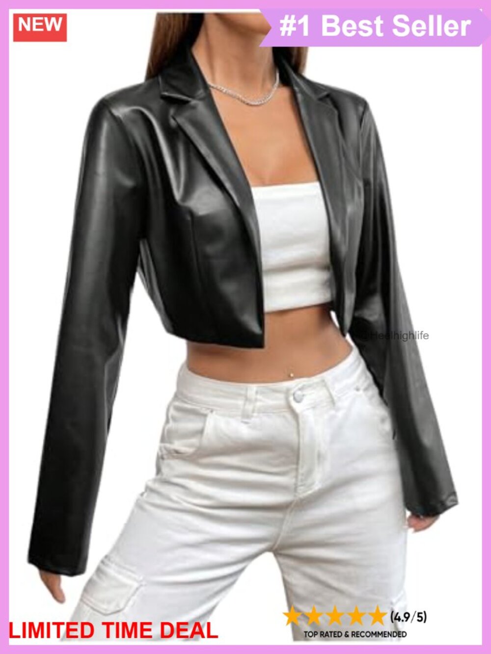 Cropped Faux Leather Moto Biker Jacket Asymmetrical Zip Quilted